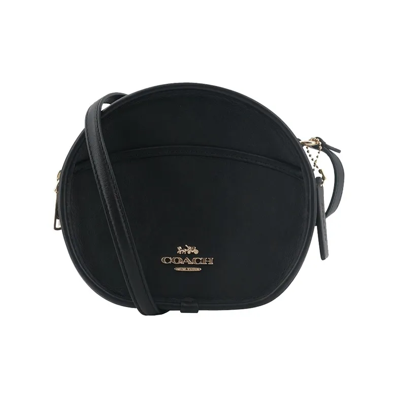 COACH Canteen Leather Small Round Bag, Round Bag, Cell Phone Pouch, Shoulder Bag, Crossbody Bag Women's Black-0