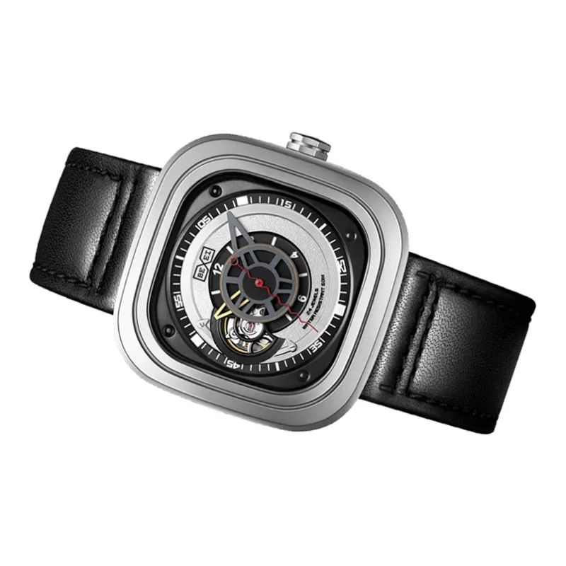 BEXEI Mechanical Movement Genuine Leather Strap Watch Men's Watches Cut-Out Dial 9095-YKBM-2