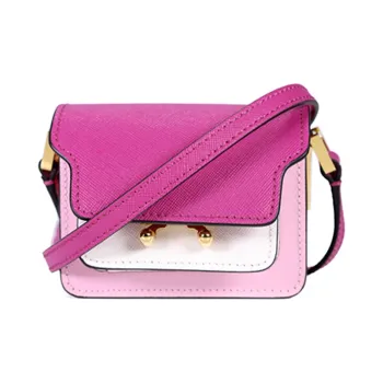 MARNI Trunk Calfskin Trunk Bag Small Square Bag Shoulder Bag Crossbody Bag Mini Women's Peach Pink/White