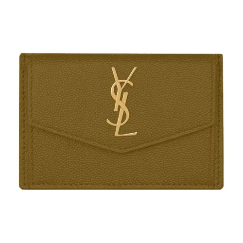 SAINT LAURENT UPTOWN Calfskin Card Holder Regular Women's Olive Green