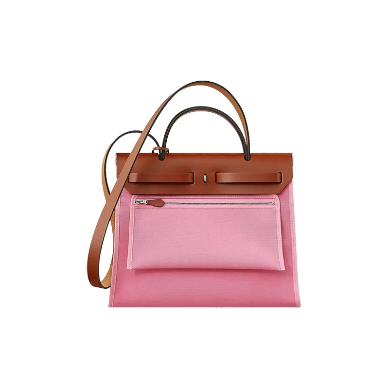 HERMES Herbag Zip Canvas Cowhide Crossbody Bag Women's Pink-1