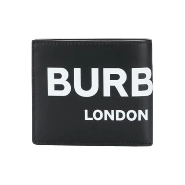 Burberry Logo Print Leather International Bifold Wallet 8 Slot Black-0