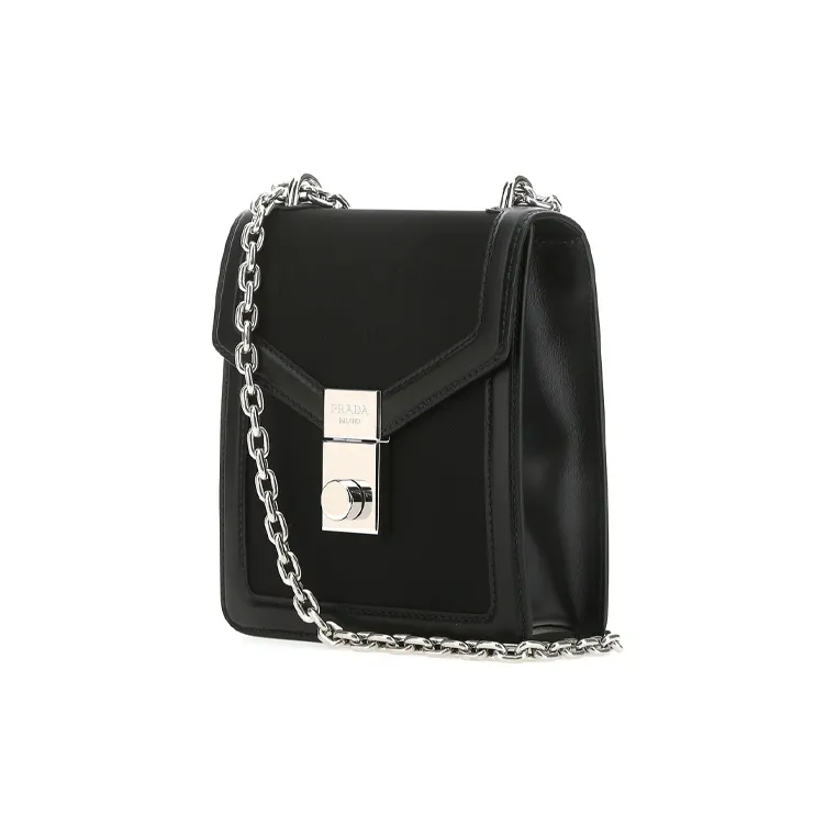 PRADA Leather Shoulder Bag Unisex Black-1