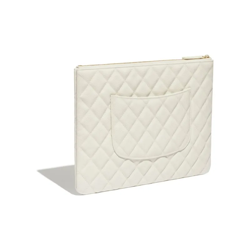 CHANEL Grain Embossed Calfskin Wallet Coin Purse, Clutch Women's White-2