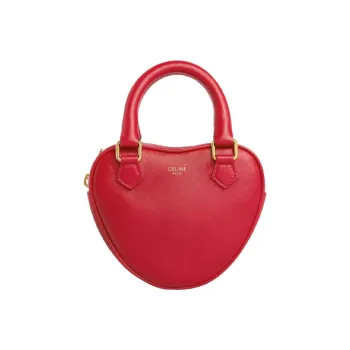 CELINE Smooth Cow Leather Clutch Shoulder Bag Crossbody Bag Handbag Medium Size Women's Red
