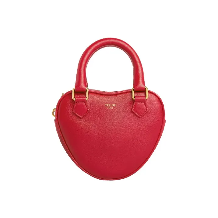 CELINE Smooth Cow Leather Clutch Shoulder Bag Crossbody Bag Handbag Medium Size Women's Red-0
