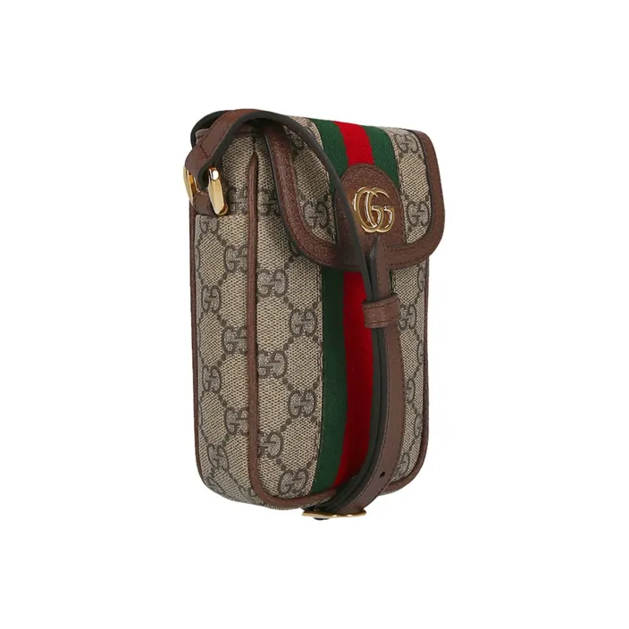 GUCCI Ophidia Canvas With Leather Cell Phone Pouch Crossbody Bags Shoulder Bags Unisex Brown-1