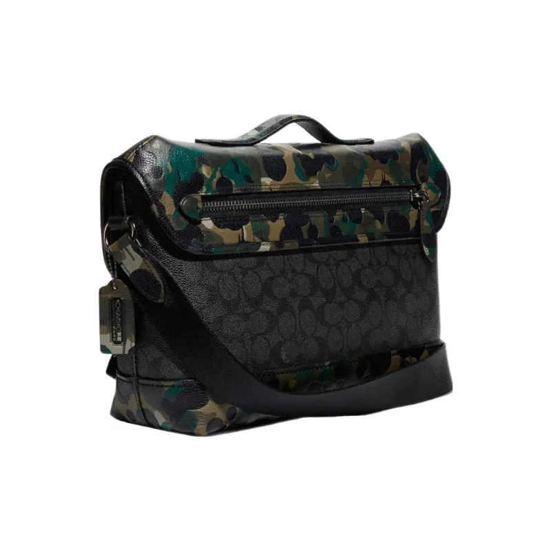 COACH League Leather Messenger Bag Cycling Bag Shoulder Bag Crossbody Bag Large Size Men's Black-1