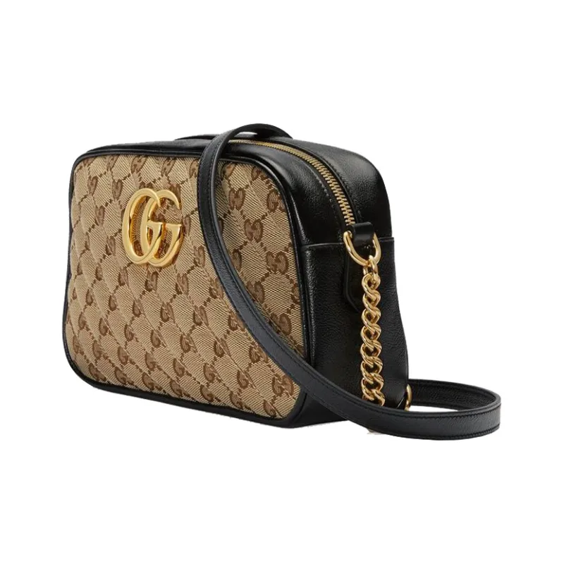 GUCCI Marmont Canvas With Leather Camera Bag Shoulder Bag Crossbody Bag Small Size Women's Ebony/Black-1