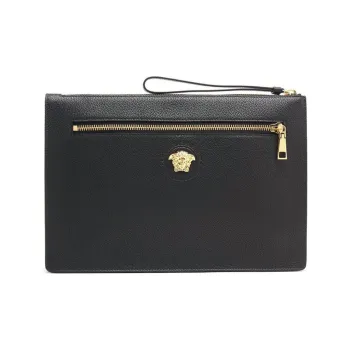 VERSACE Cow Leather Clutch Men's Black