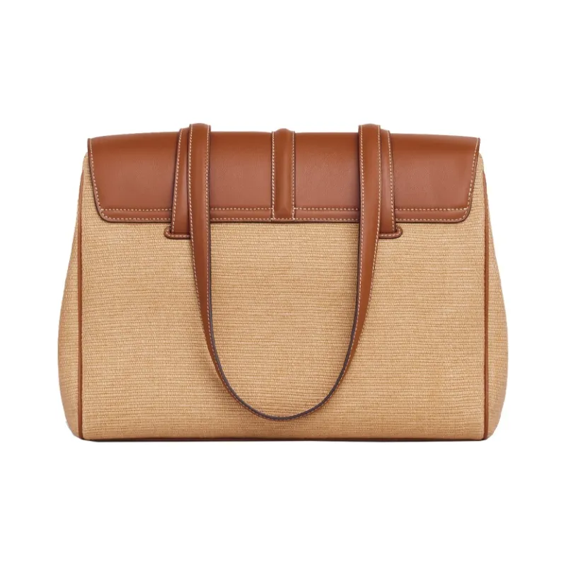 CELINE 16 Textile Cow Leather Handbag Shoulder Bag Tote Medium Size Women's Beige/Tan-3