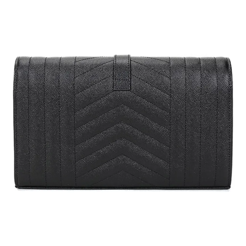 SAINT LAURENT Monogram Chain Wallet Grain De Poudre Black-3