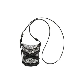 Alexander McQueen THE CURVE BAG Smooth Cow Leather Bucket Bag, Shoulder Bag, Crossbody Bag Mini Women's Black/Silver