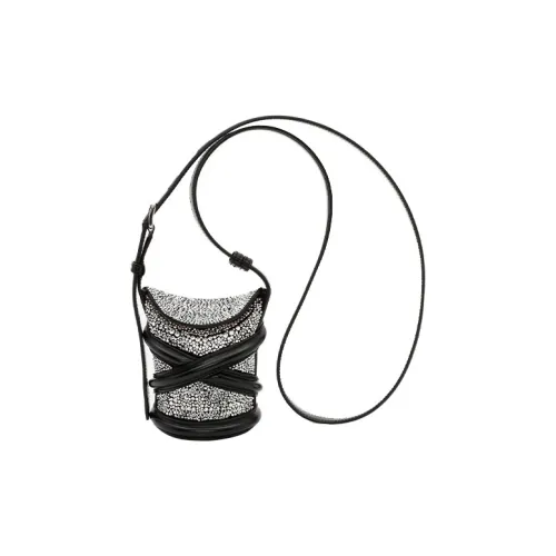 Alexander McQueen THE CURVE BAG Smooth Cow Leather Bucket Bag, Shoulder Bag, Crossbody Bag Mini Women's Black/Silver