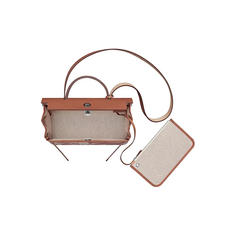 HERMES Herbag Zip Canvas With Leather Handbag, Shoulder Bag, Crossbody Bag Women's Orange Flavor Brown-3