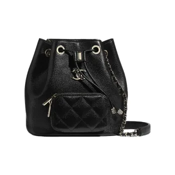 CHANEL Grain Embossed Caviar Calfskin & Metal Bucket Bag, Handbag, Shoulder Bag Women's Black