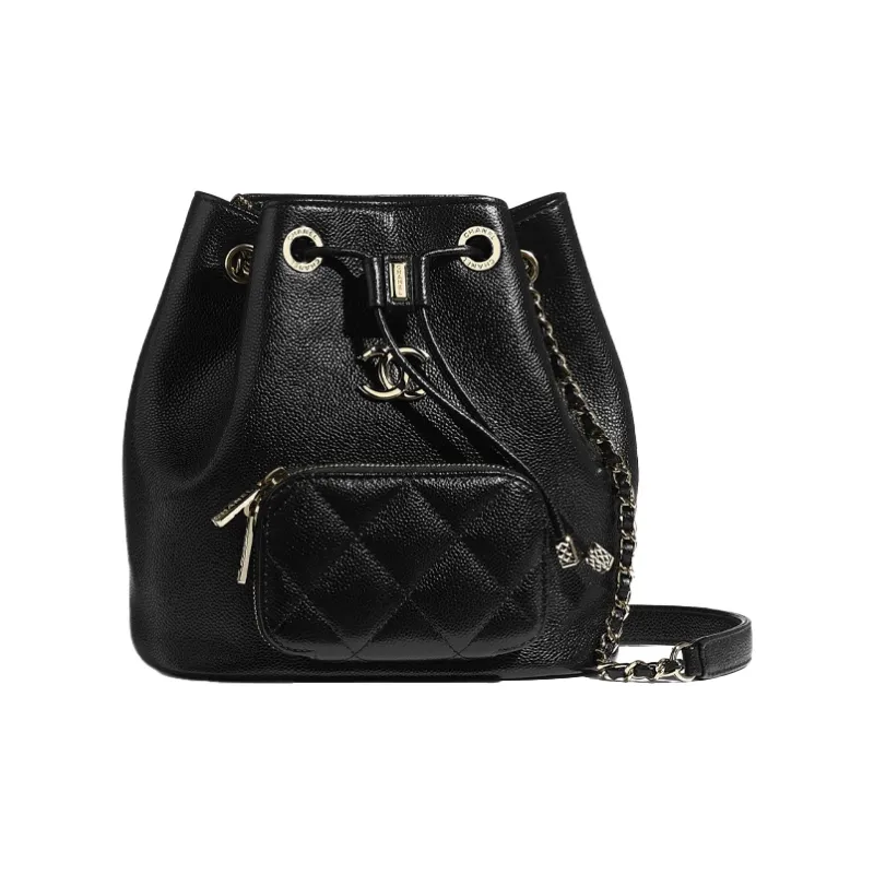 CHANEL Grain Embossed Caviar Calfskin & Metal Bucket Bag, Handbag, Shoulder Bag Women's Black-0