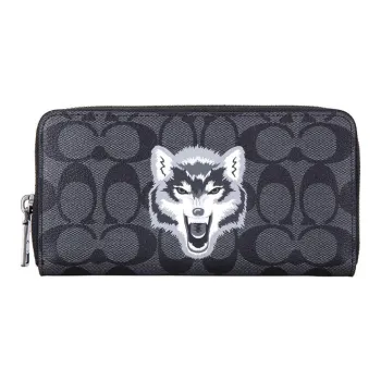 COACH Accordion Zip Canvas Wallets Clutches Regular Men's Black