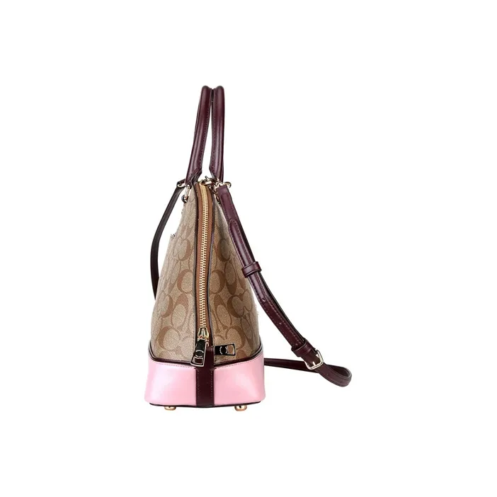 COACH Sierra PVC Dome Bag Handbag Shoulder Bag Crossbody Bag Large Size Women's Khaki Cherry Blossom Pink-1