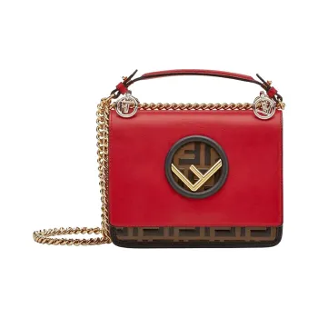 FENDI Kan I Cow Leather Handbag Shoulder Bag Crossbody Bag Mini Women's Red/Brown