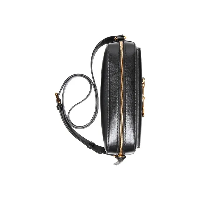 GUCCI Horsebit 1955 Leather Camera Bag, Shoulder Bag, Crossbody Bag Trumpets Women's Black-4