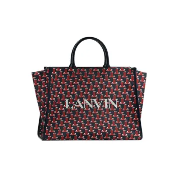 Lanvin Cow Leather Canvas Tote Bag, Shopping Bag, Handbag Women's Bright Red/Dark Blue