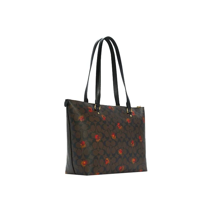 COACH Gallery Leather PVC Tote Bag Shopping Bag Handbag Shoulder Bag Large Size Women's Dark Brown-2