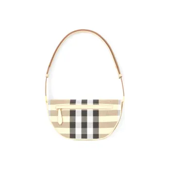 Burberry Olympia Plaid Canvas With Leather Ellenria Half Moon Bag Portable Crossbody Bag Shoulder Bag Women's Beige