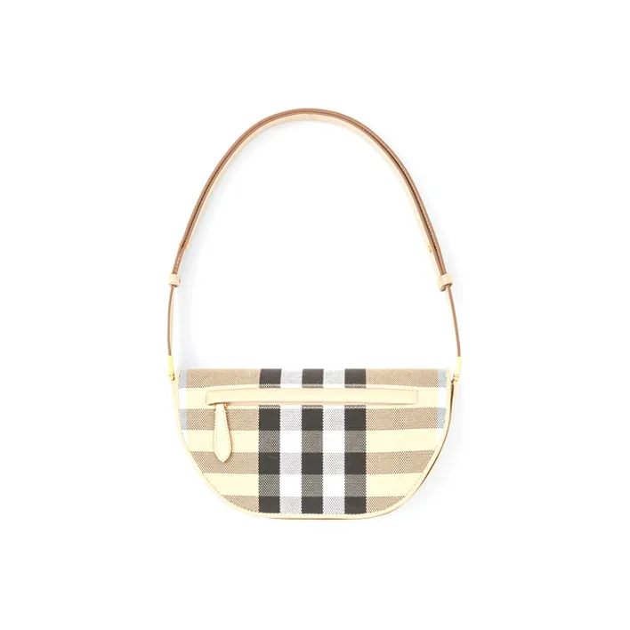 Burberry Olympia Plaid Canvas With Leather Ellenria Half Moon Bag Portable Crossbody Bag Shoulder Bag Women's Beige-0