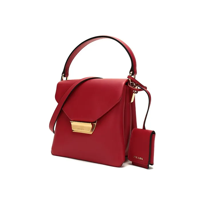 PRADA Cow Leather Handbag, Shoulder Bag, Crossbody Bag Women's Red-2