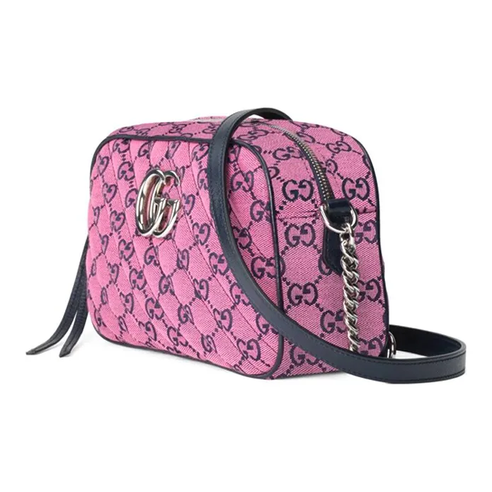 GUCCI GG Marmont Canvas Camera Bag Canvas Bag Shoulder Bag Crossbody Bag Small Size Women's Pink/Black-1