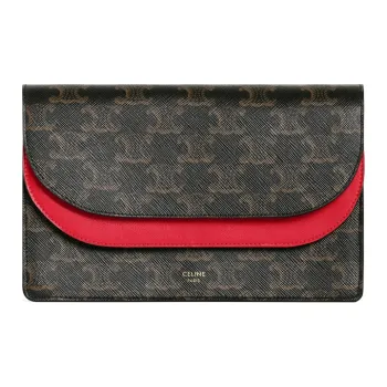 CELINE Triomphe Arc De Triomphe Canvas With Sheepskin Wallets Shoulder Bag Crossbody Bag Women's Red