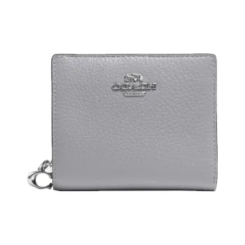 COACH Snap Wallet Pebbled Leather Card Holder With Coin Pocket Women's Silver/Granite Gray