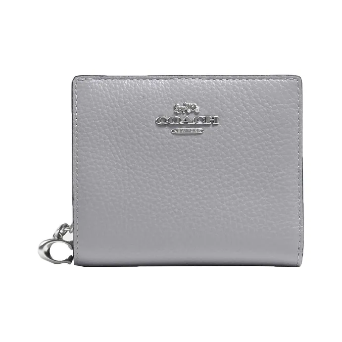 COACH Snap Wallet Pebbled Leather Card Holder With Coin Pocket Women's Silver/Granite Gray-0