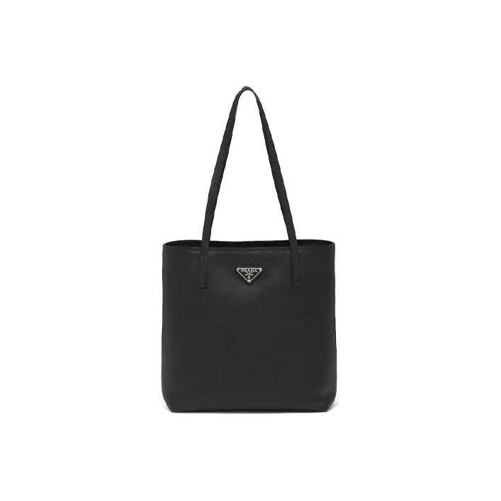 PRADA Leather Tote Bag Shopping Bag Handbag Small Size Women's Black-0