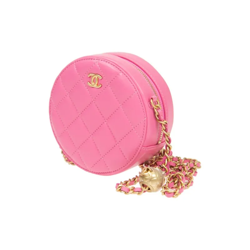 CHANEL Sheepskin Round Bag, Shoulder Bag, Crossbody Bag Women's Pink-1