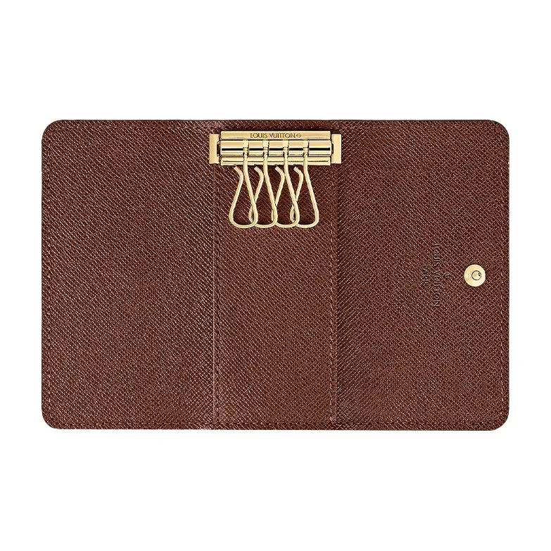 LOUIS VUITTON 4 Key Holder Coated Canvas With Calfskin Key Pouch Regular Women's Brown-3