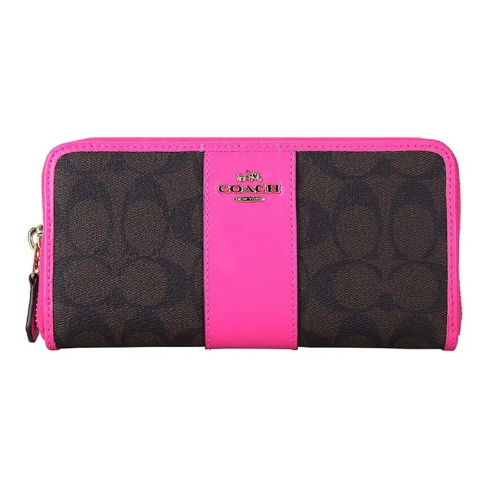 COACH Accordion Zip PVC Polyvinyl Chloride With Leather Wallet Women's Rose Red With Monogram-0