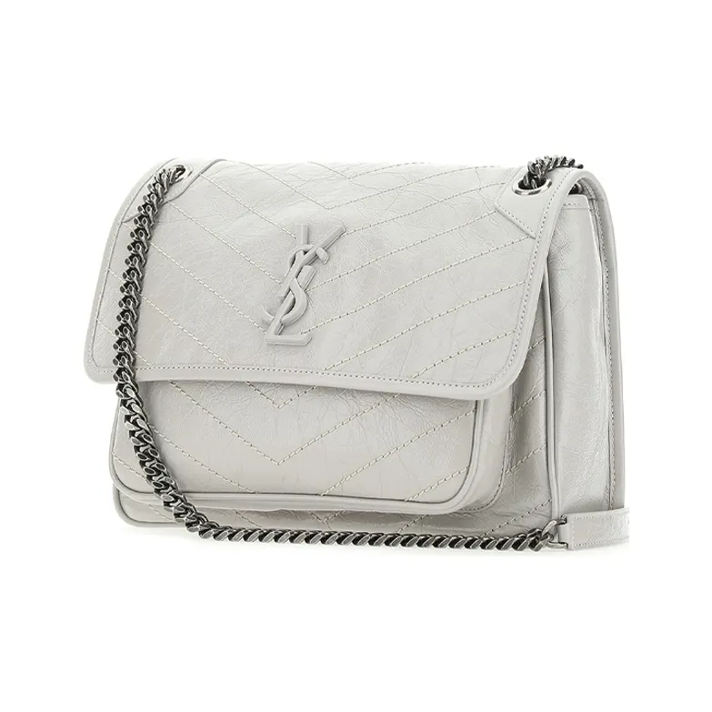 SAINT LAURENT Cow Leather Hobo Bag Portable Crossbody Bag, Shoulder Bag Women's Light Gray-2