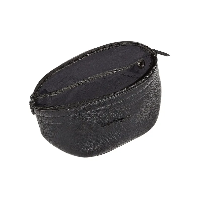 FERRAGAMO Stamped Calfskin Sling Bags One Shoulder Crossbody Fanny Pack Men's Black-3