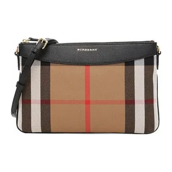 Burberry Vintage Fabric With Leather Clutches Shoulder Bag Crossbody Bag Regular Women's Black