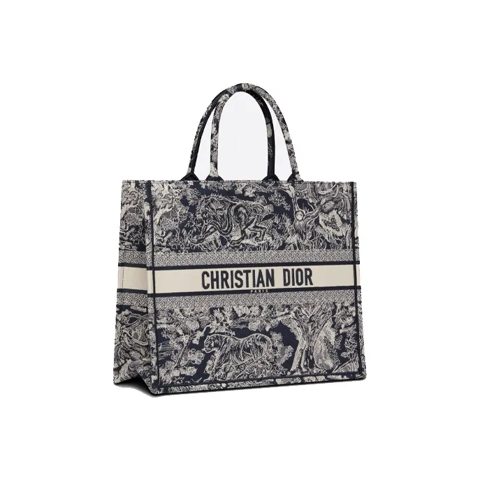 DIOR Embroidery Tote Bag Shopping Bag Handbag Large Size Women's Blue-1