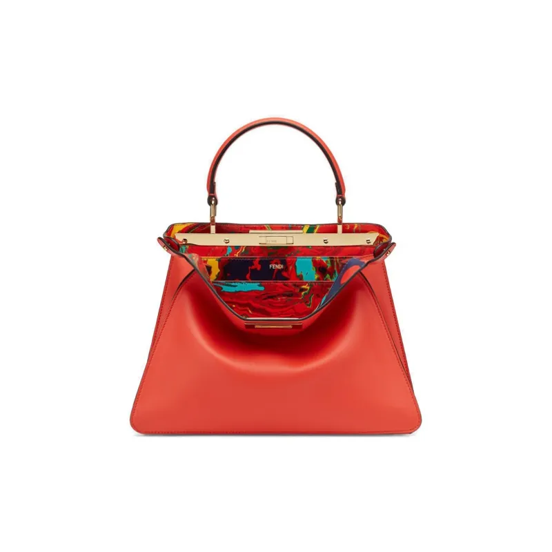 FENDI Peekaboo ISeeU Leather Handbag Medium Size Women's Red-0