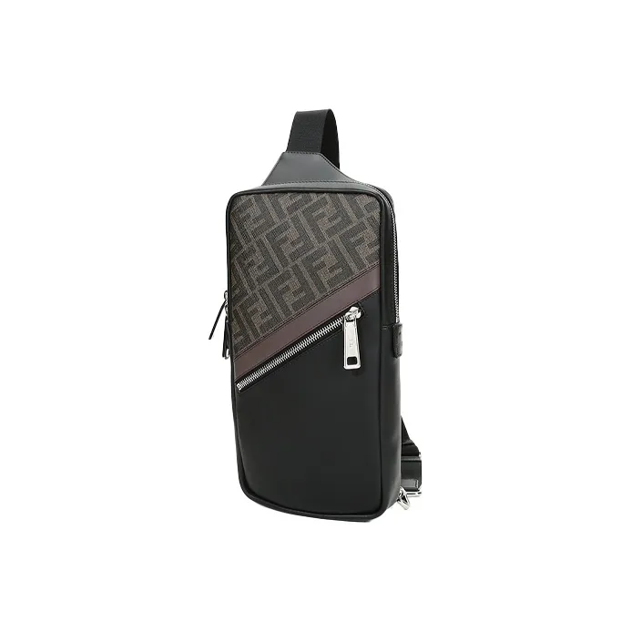 FENDI Coated Canvas With Leather Sling Bag Shoulder Bag Crossbody Bag Regular Men's Black/Brown-1