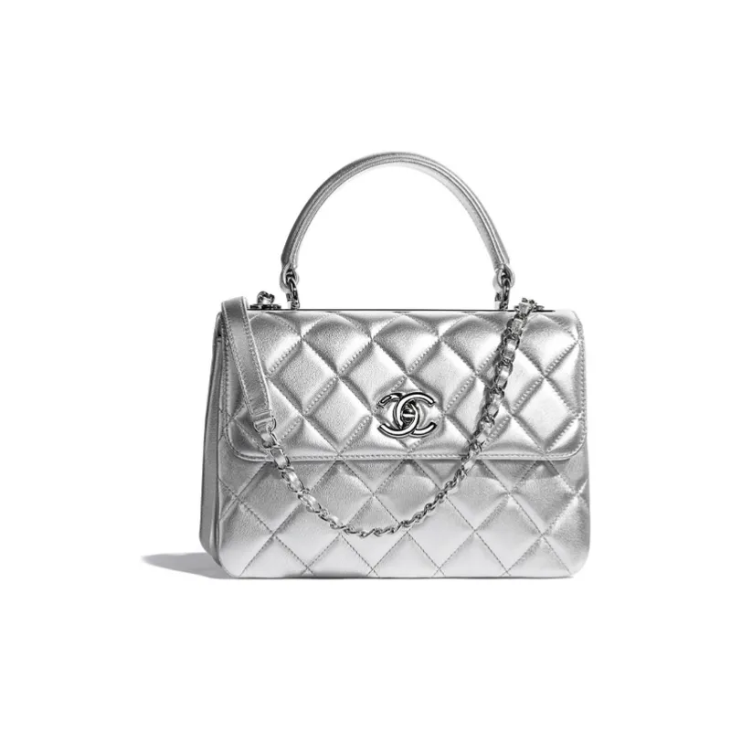 CHANEL Trendy Cc Lambskin Shoulder Bag, Crossbody Bag, Handbag Trumpets Women's Silver-0
