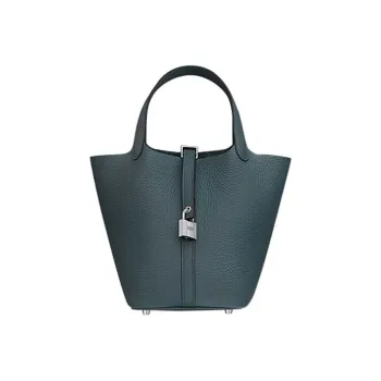 HERMES Picotin Clemence Bullock Leather Basket Bag Handbag Bucket Bag Women's Y7 Bleu Orage Hurricane Blue