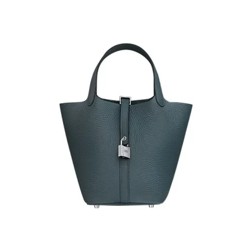HERMES Picotin Clemence Bullock Leather Basket Bag Handbag Bucket Bag Women's Y7 Bleu Orage Hurricane Blue