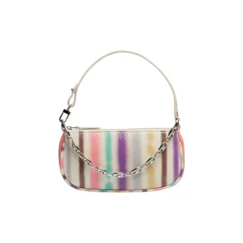 By Far Mini Rachel Leather Shoulder Bag Handbag Shoulder Bag Mini Women's White Color Stripes