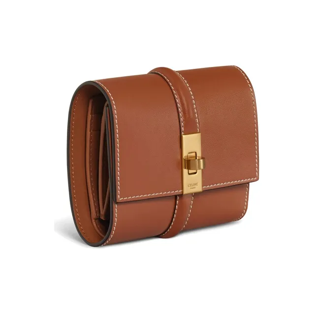 CELINE Shiny Cow Leather Wallet Women's Brown-1