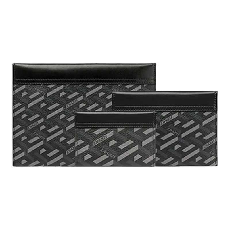 VERSACE Coated Canvas With Leather Multi Purpose Clutch Bag Unisex Black & Gray-4